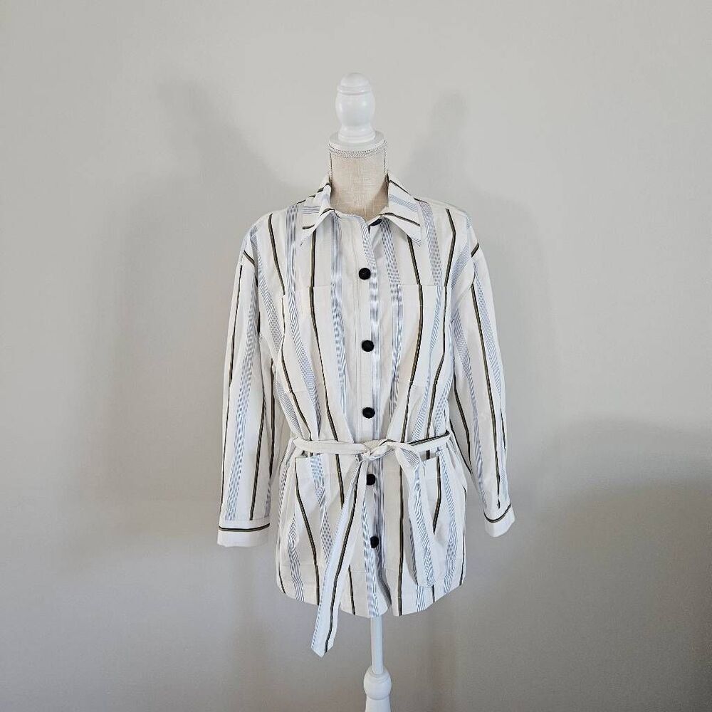 Joie Winslow Striped Trench Coat in Porcelain Size Small